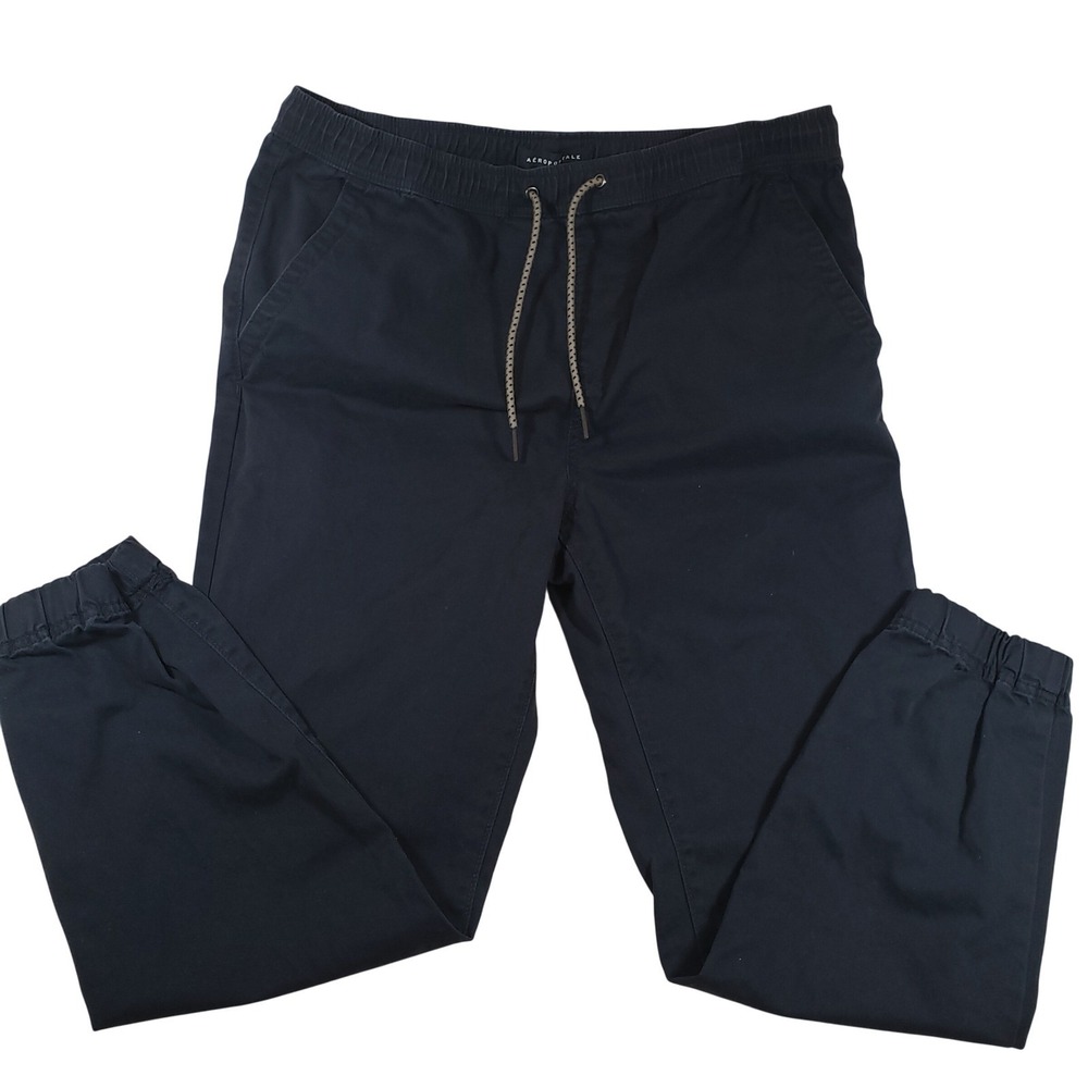 Aeropostale Mens Navy Blue Cotton Twill Jogger Pants Elastic Waist LXSFBA195‎ L